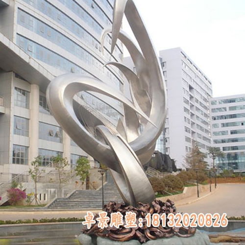 不銹鋼海浪和魚雕塑 售樓部金屬海浪雕塑廠